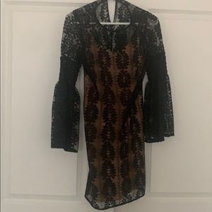 Black lace , attached nude slip